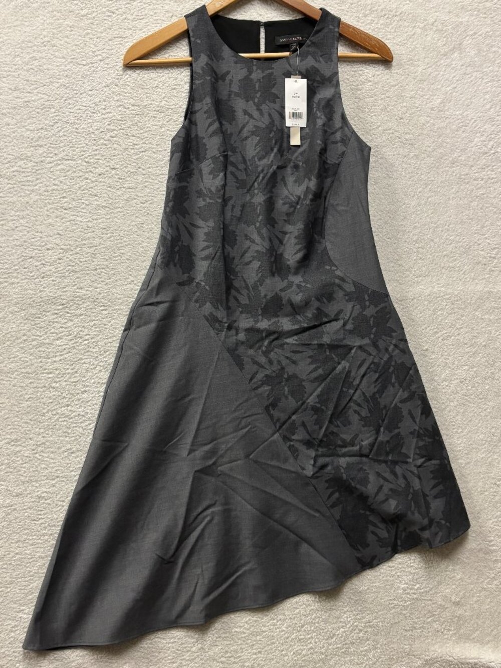 NWT Banana Republic Asymmetrical Dress 2P Petite Grey Floral Colorblock Midi A-L